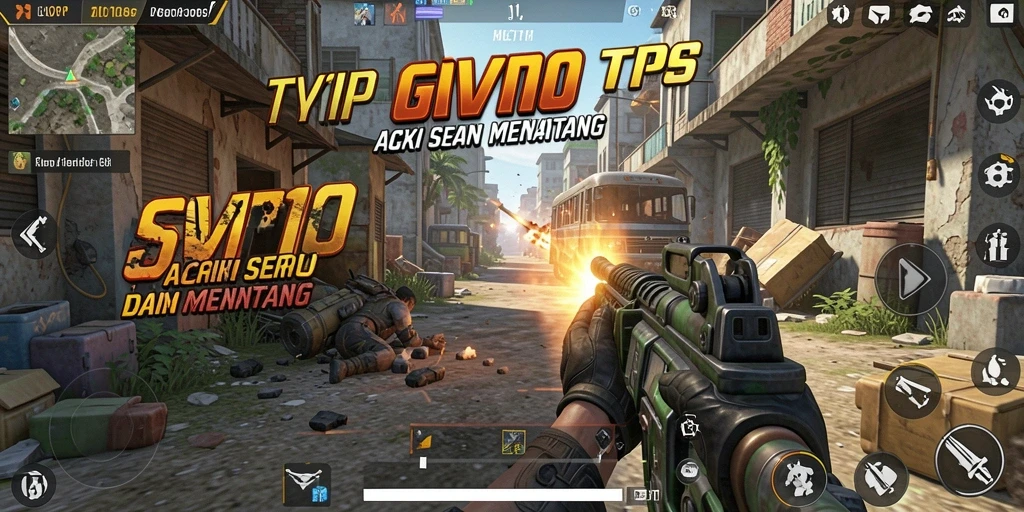 Screenshot utama SVIP10 menampilkan aksi tembak-menembak yang dinamis.